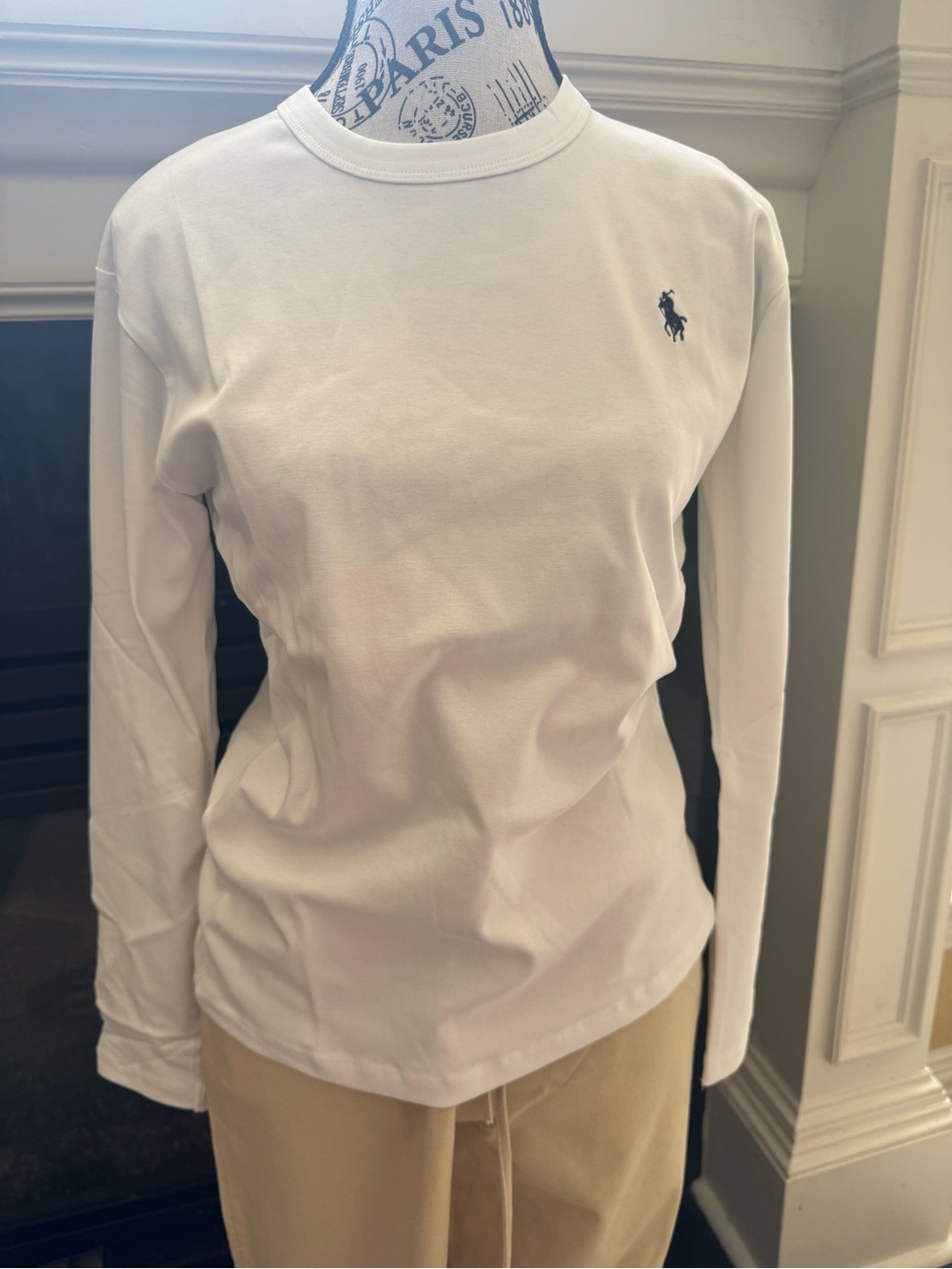 Polo by Ralph Lauren White Long-Sleeve Crew Tee with Navy Pony